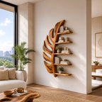 Artistic Leaf Statement Wall Bookshelf, solid wood, built to order