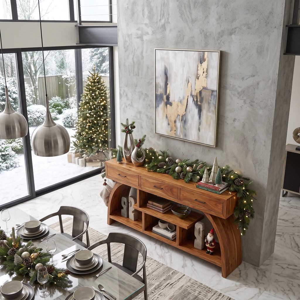 Organic Modern Console Table Living Room, solid wood, built to order, view 2