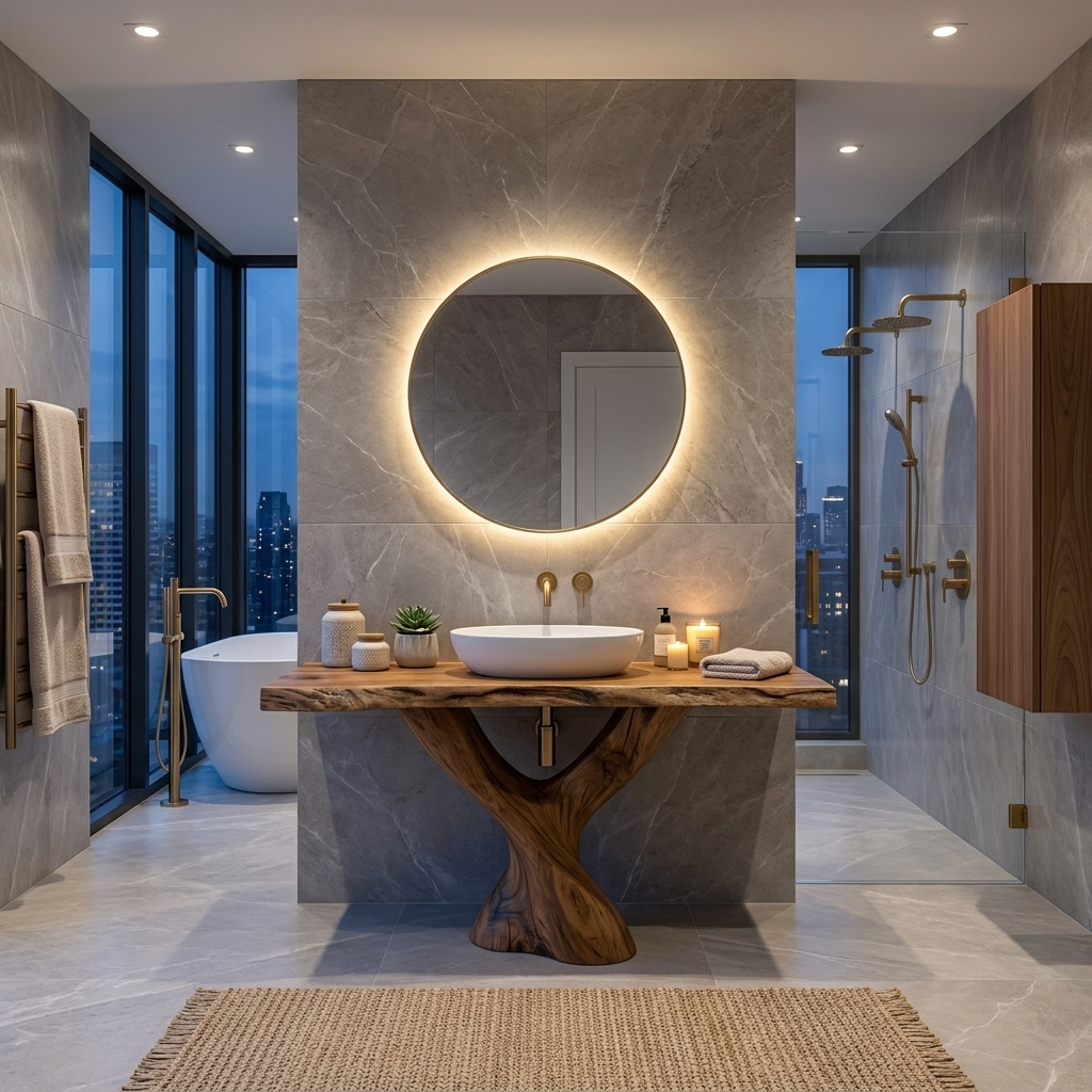 Modern Bathroom Vanity with Twisted Base for Spa Bath, solid wood, built to order, view 2