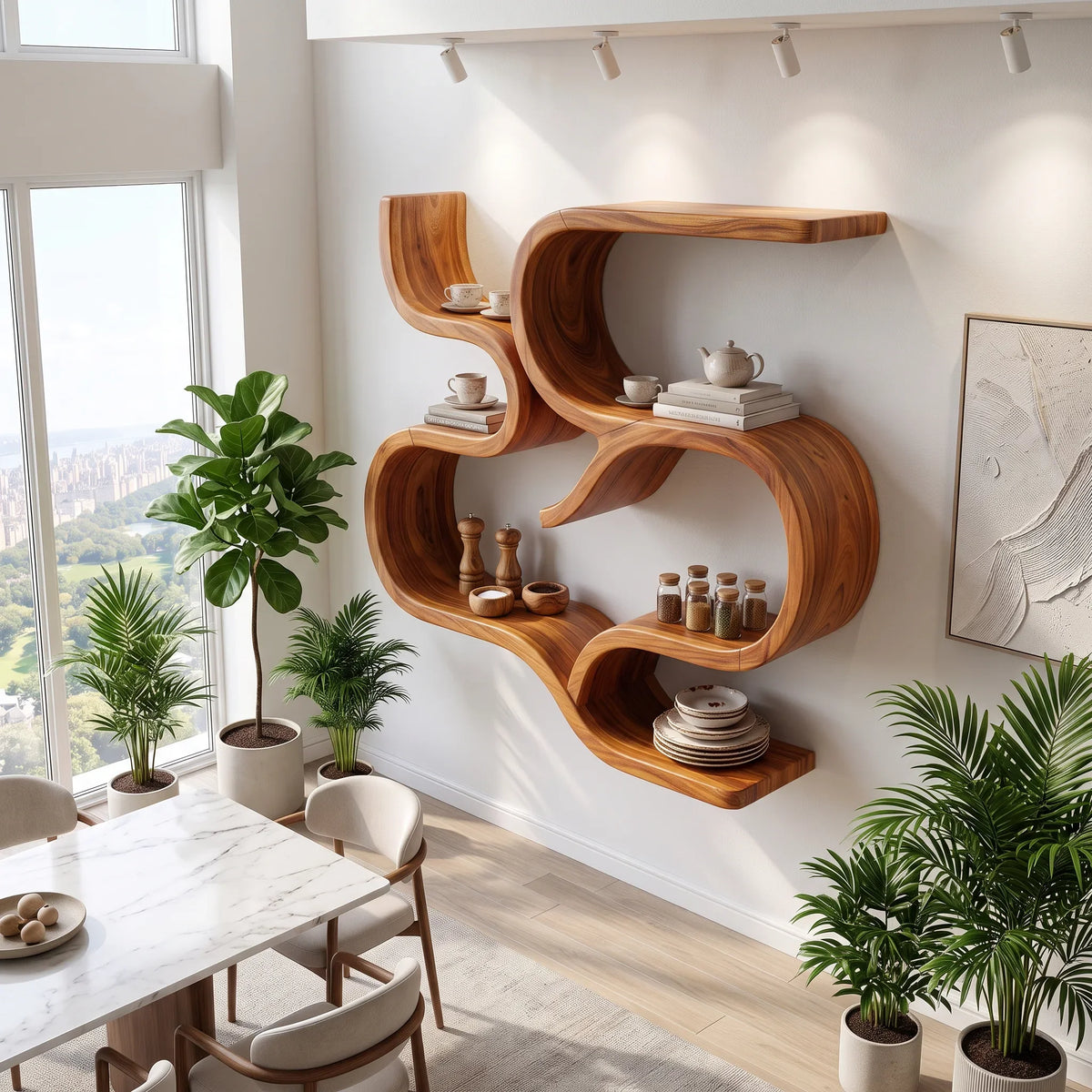 Mid Century Curved Floating Shelves, solid wood, built to order