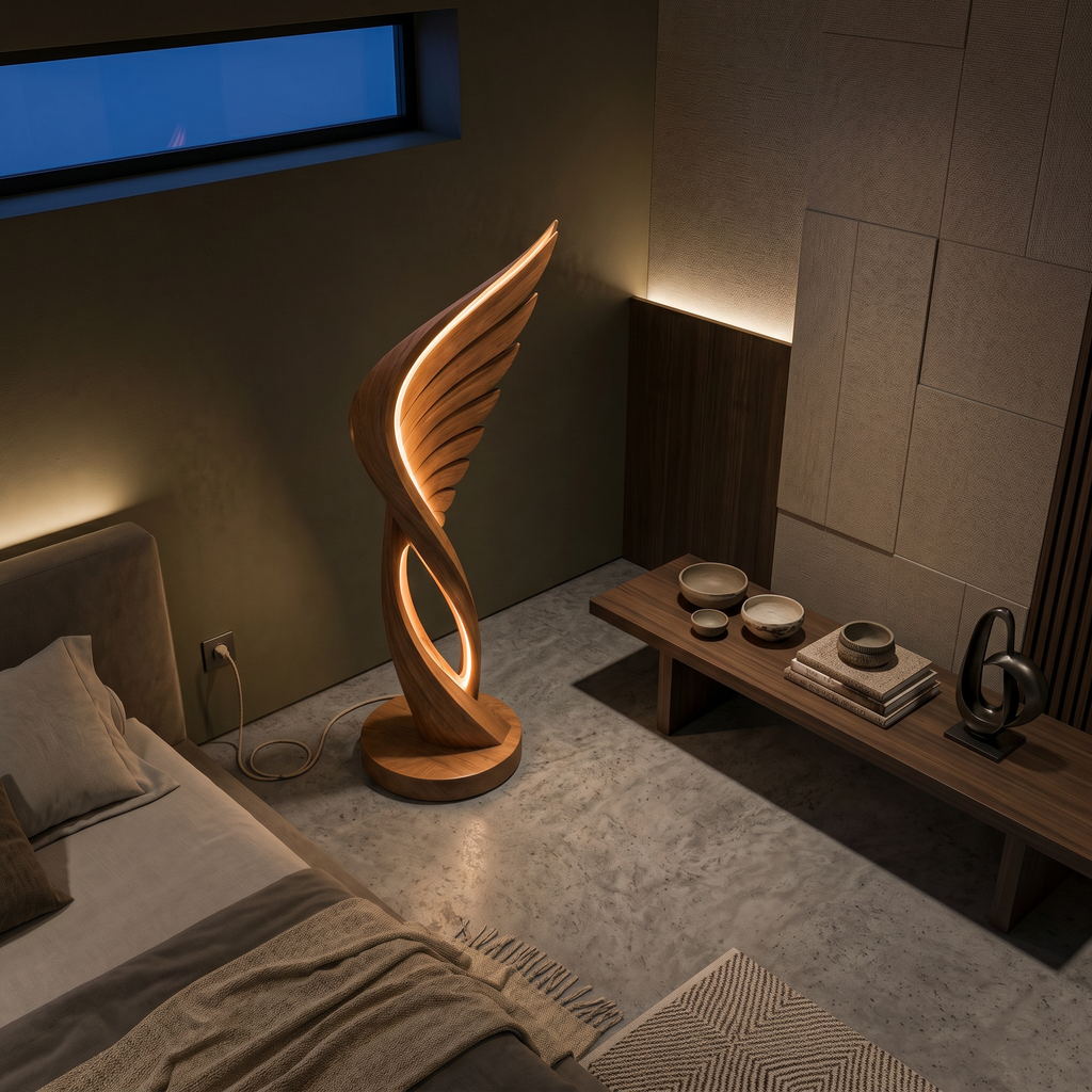 Organic Folding Wing Floor Lamp, solid wood, built to order, view 2