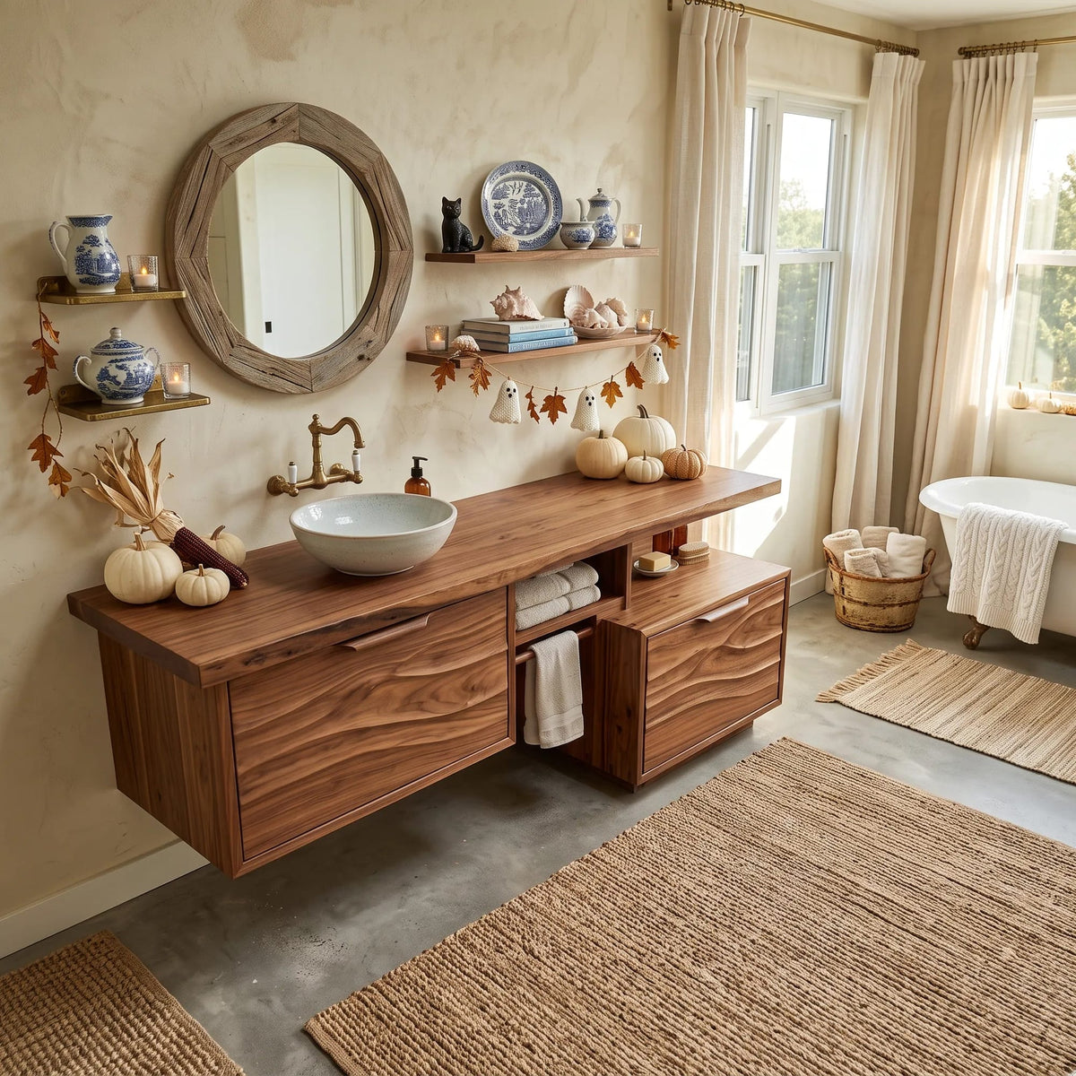 Mid Century Bathroom Vanity Ensuite, solid wood, built to order