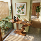 Bohemian Curved Base Console Table Cozy Entryway, solid wood, built to order, view 2