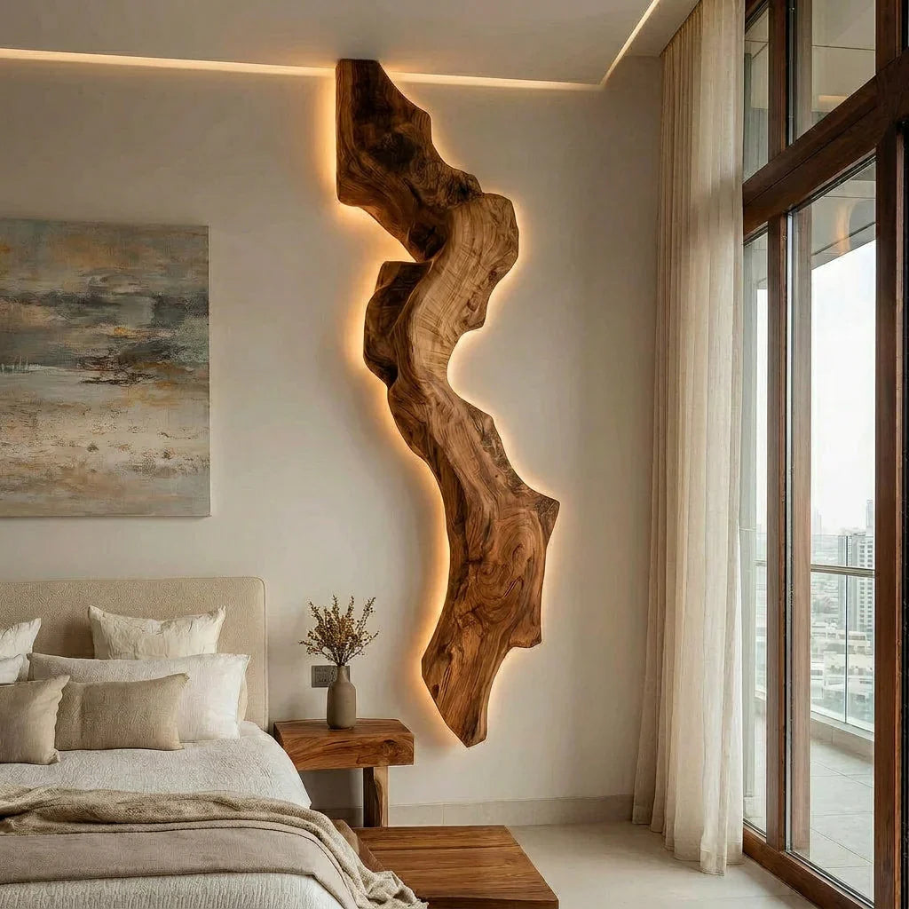 Abstract Live Edge Wall Lamp, solid wood, built to order, view 2