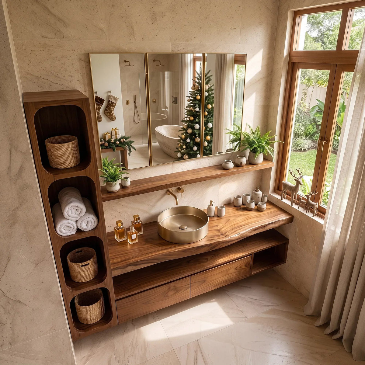 Handcrafted Reindeer Bathroom Vanity Nordic Retreat, solid wood, built to order