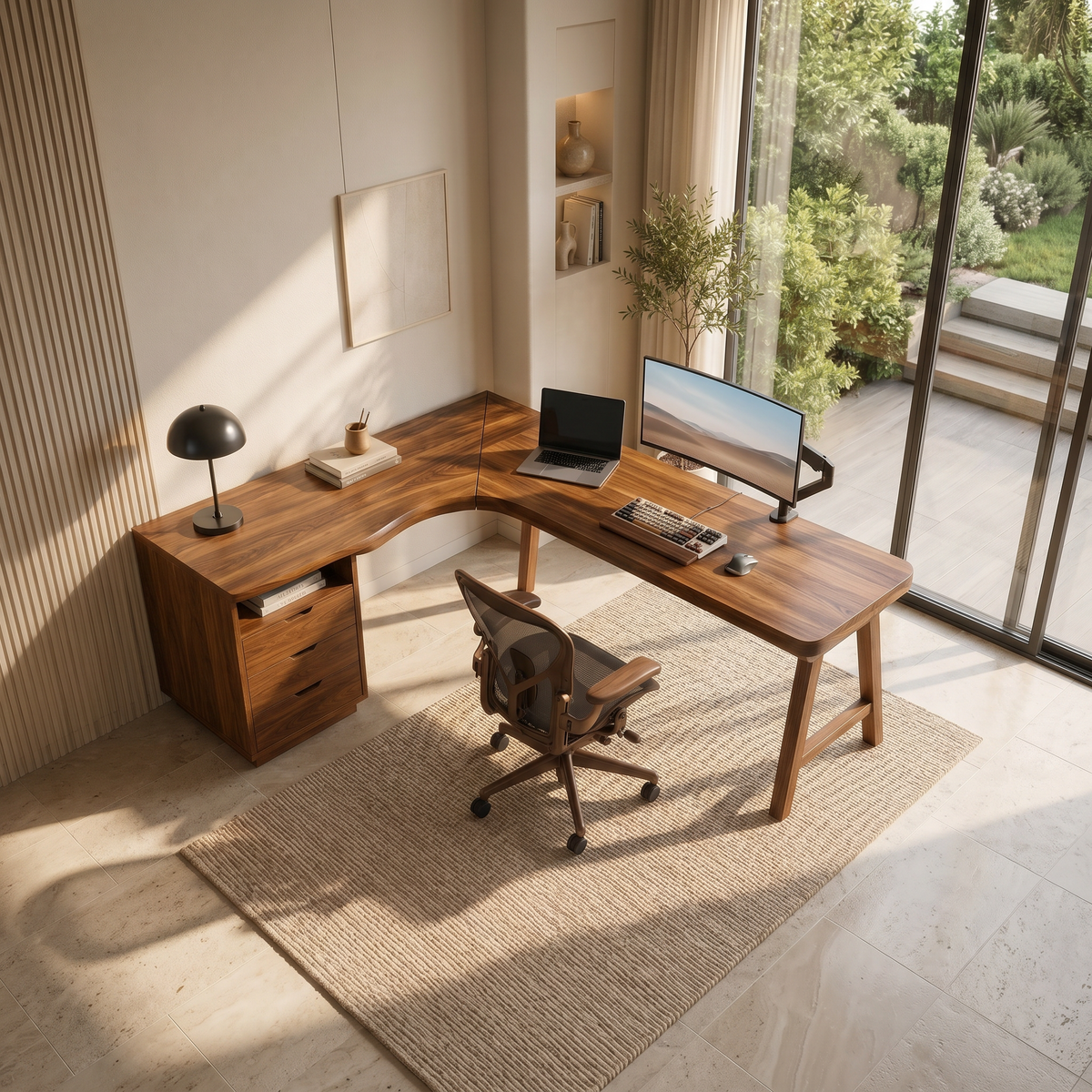 Organic Executive Desk Bedroom Workspace, solid wood, built to order, view 3