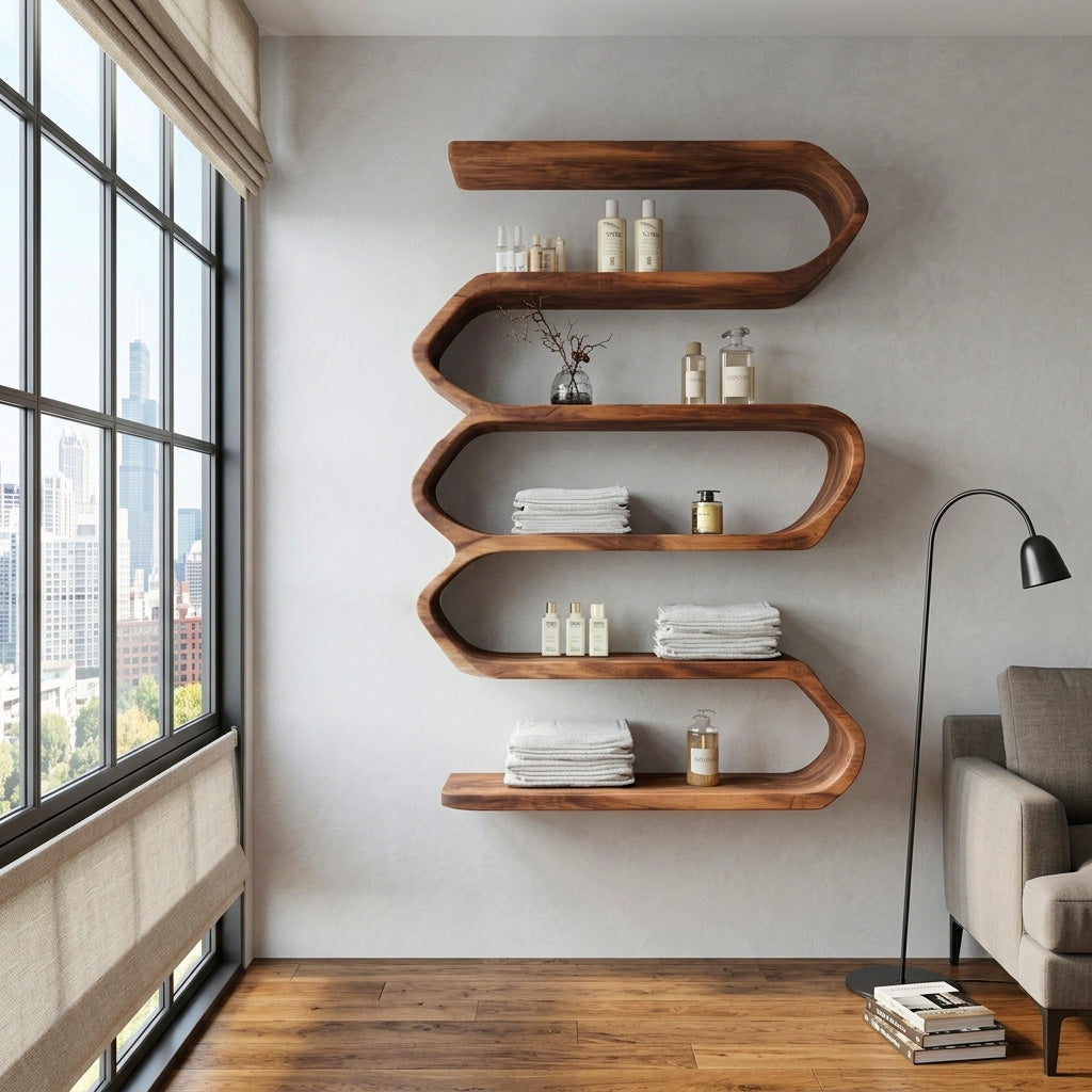 Organic Natural Bathroom Shelf for Spa Style, solid wood, built to order, view 2