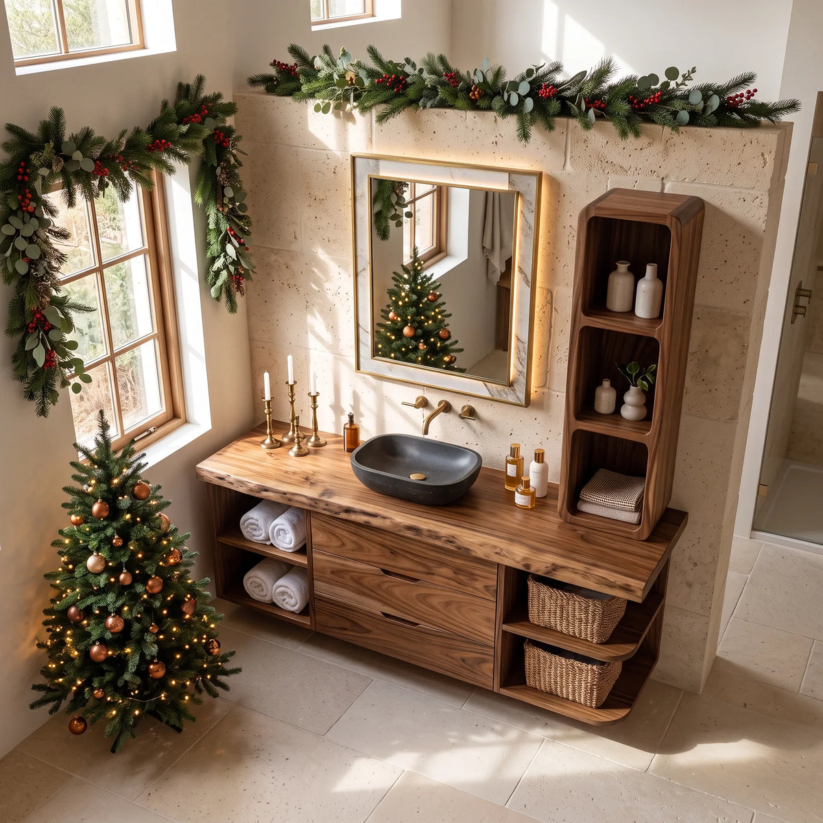 Organic Modern Nutcracker Bathroom Vanity Wellness Room, solid wood, built to order, view 2