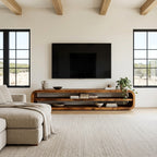 Contemporary TV Console with Open Storage, solid wood, built to order