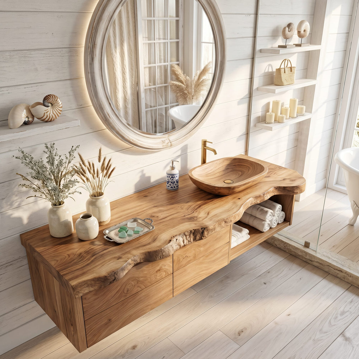 Handcrafted Live Edge Vanity, solid wood, built to order