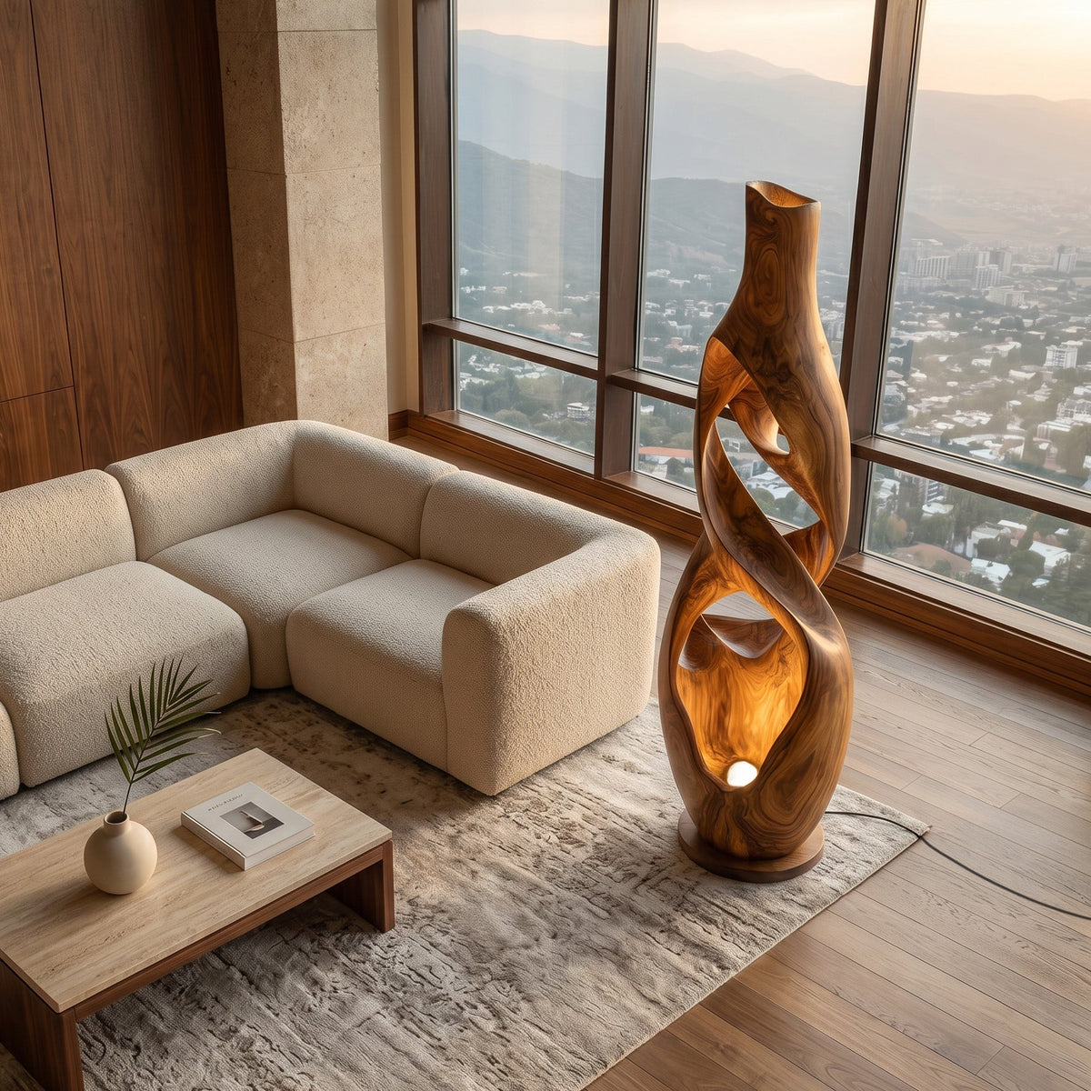 Minimalist Carved Floor Lamp, solid wood, built to order, view 2