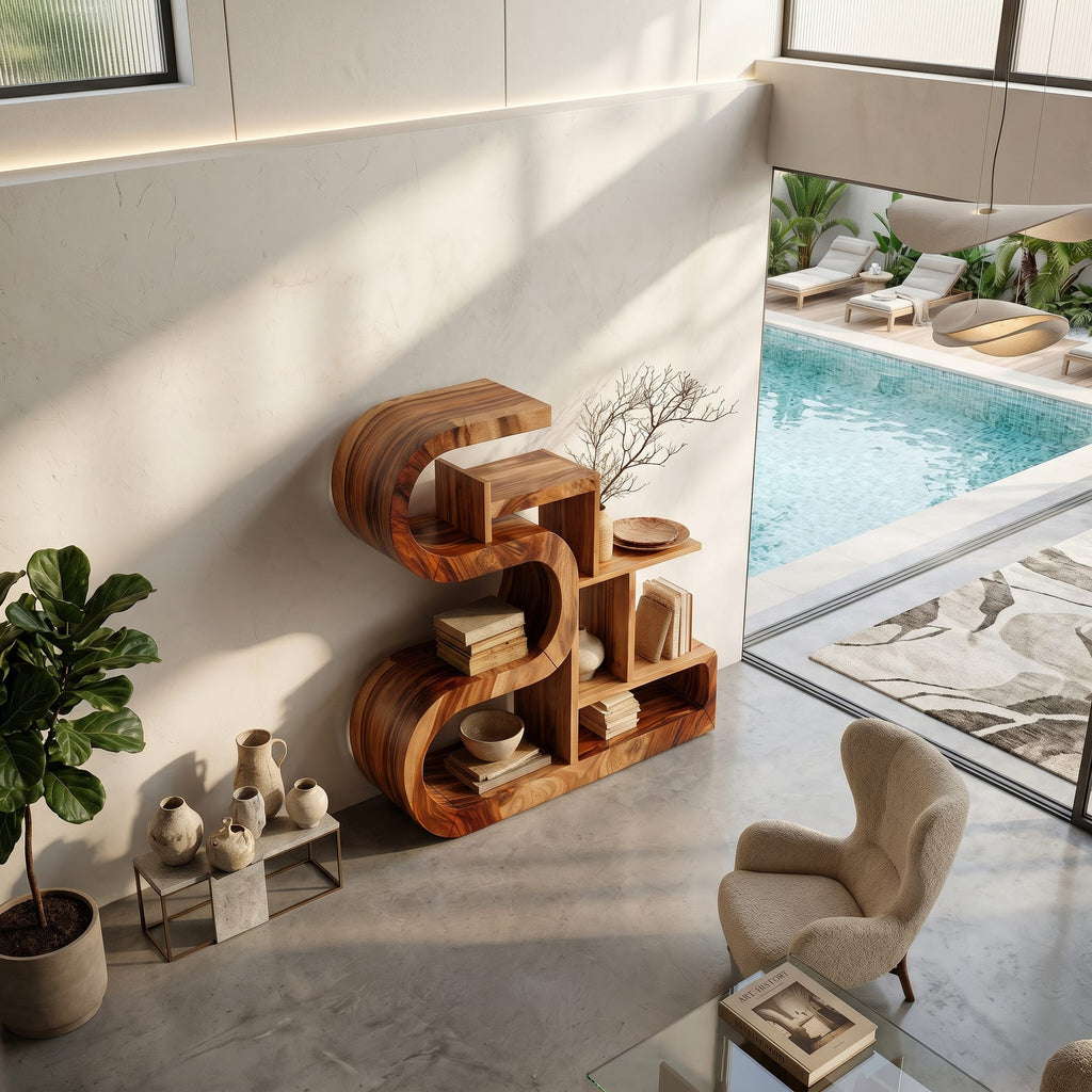 S-shaped Wooden Storage Shelf, solid wood, built to order