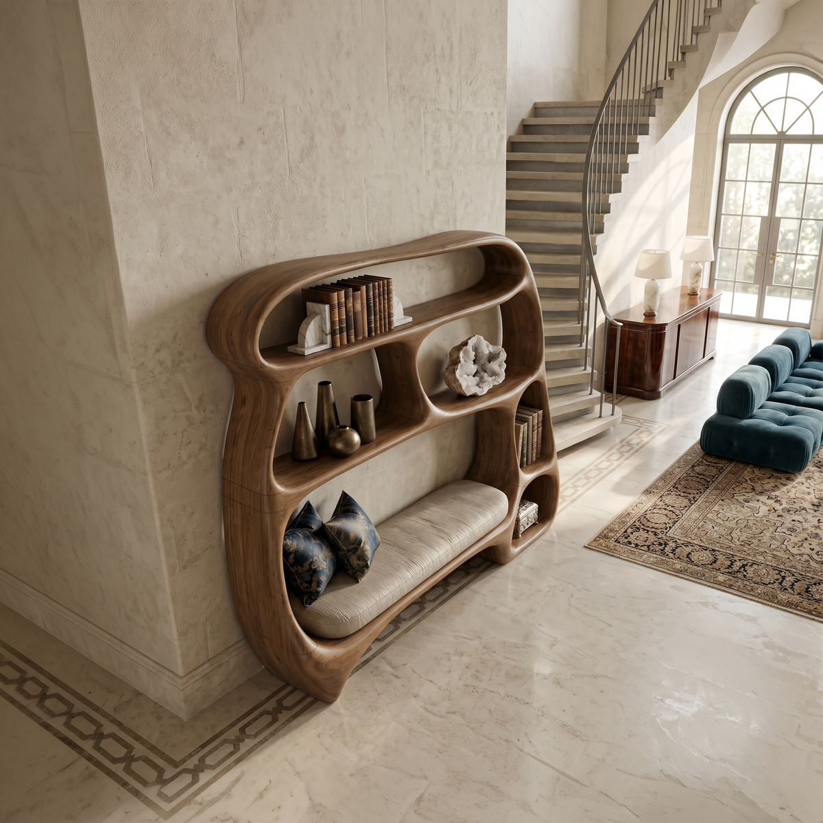 Contemporary Organic Bookshelf, solid wood, built to order, view 2