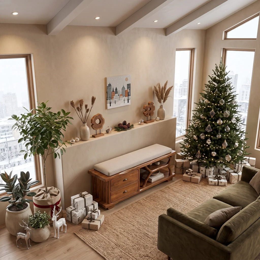 Modern Storage Bench Reindeer Living Room Decor, solid wood, built to order