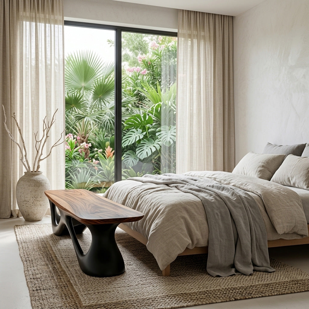 Contemporary Bench for Window Corner, solid wood, built to order