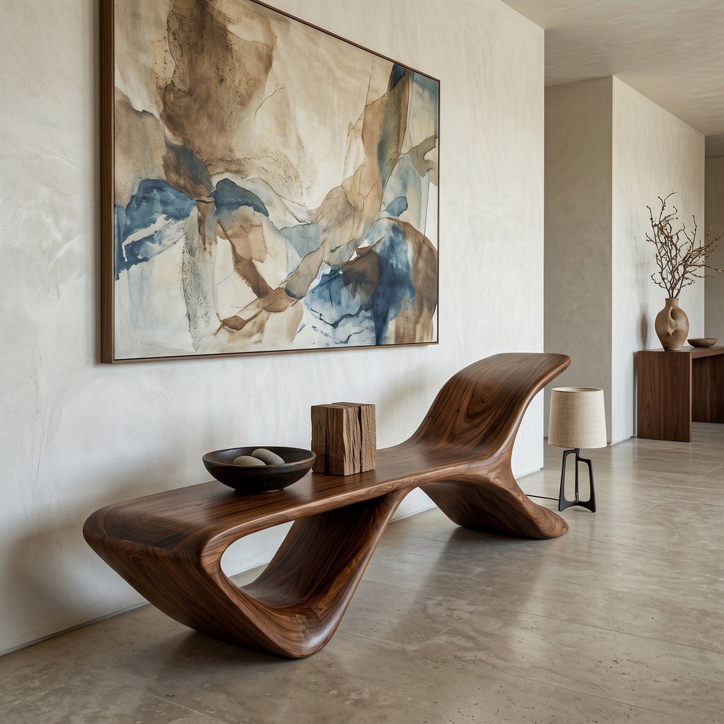 Organic Modern Curved Bench, solid wood, built to order