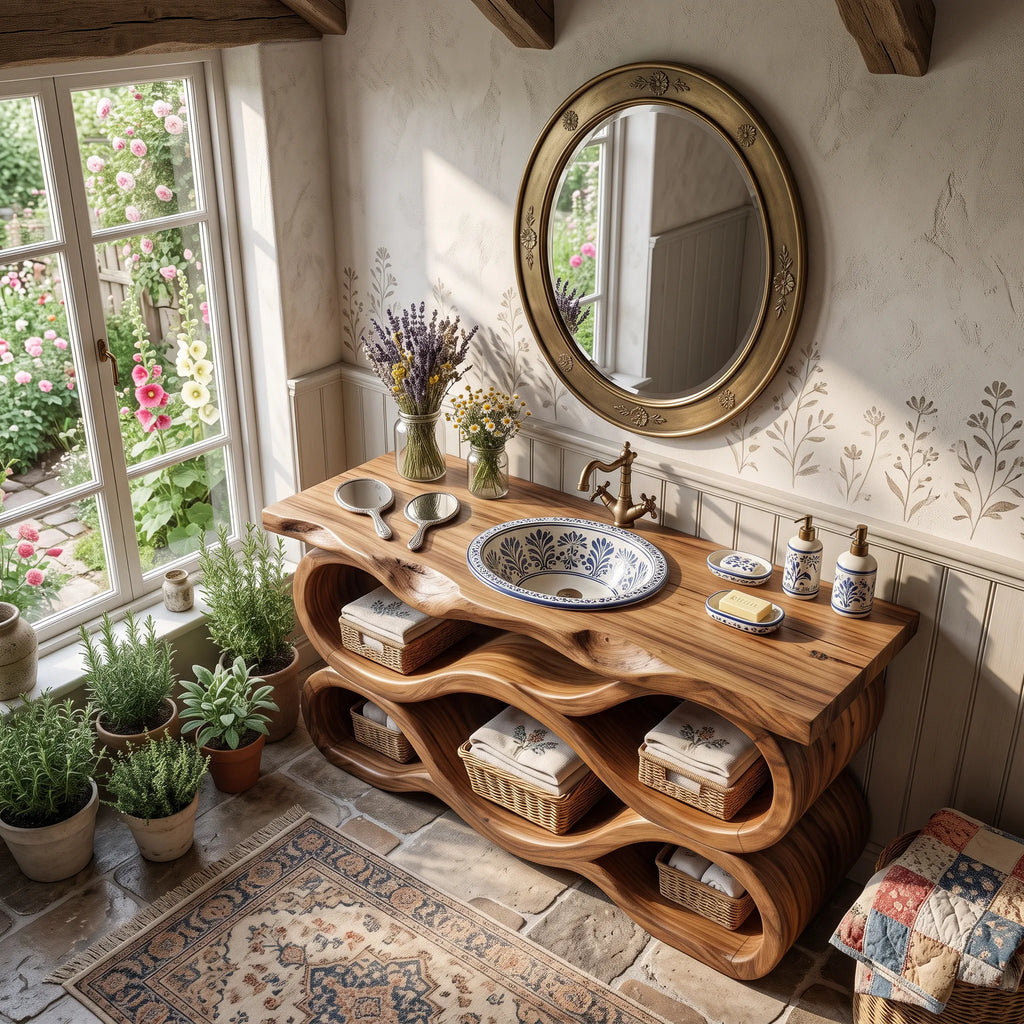 Mediterranean Live Edge Bathroom Vanity Bathroom, solid wood, built to order, view 2
