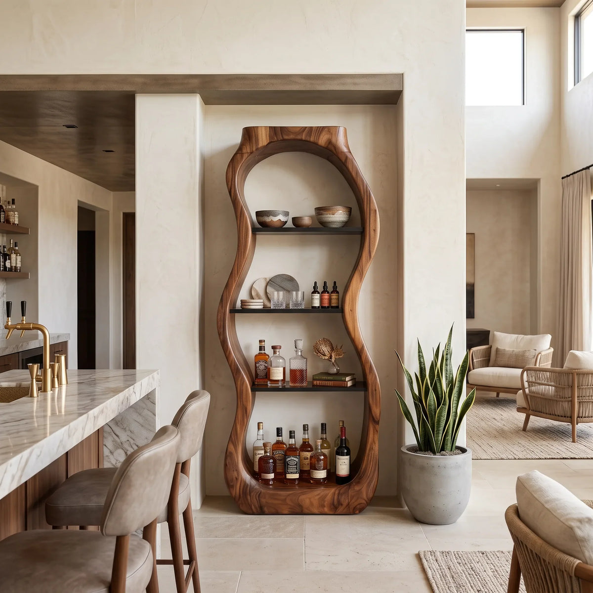 Handcrafted Sculptural Liquor Cabinet Cafe, solid wood, built to order