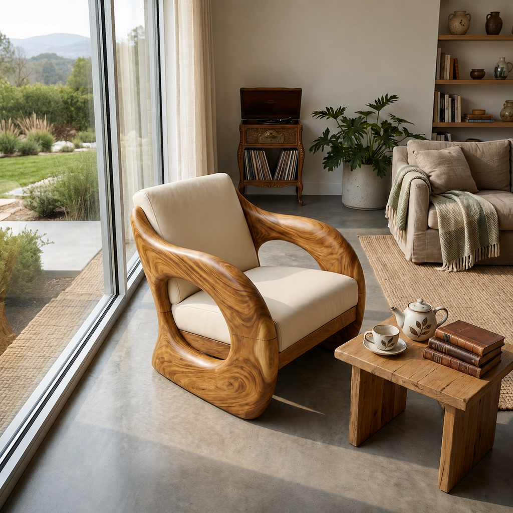 Futuristic Organic Lounge Chair for High-end Urban Residences, solid wood, built to order, view 2