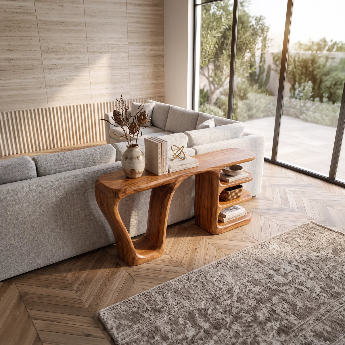 Minimalist Layered Console Table, solid wood, built to order, view 2