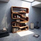 Modern Curved Bookshelf with Flowing Design, solid wood, built to order