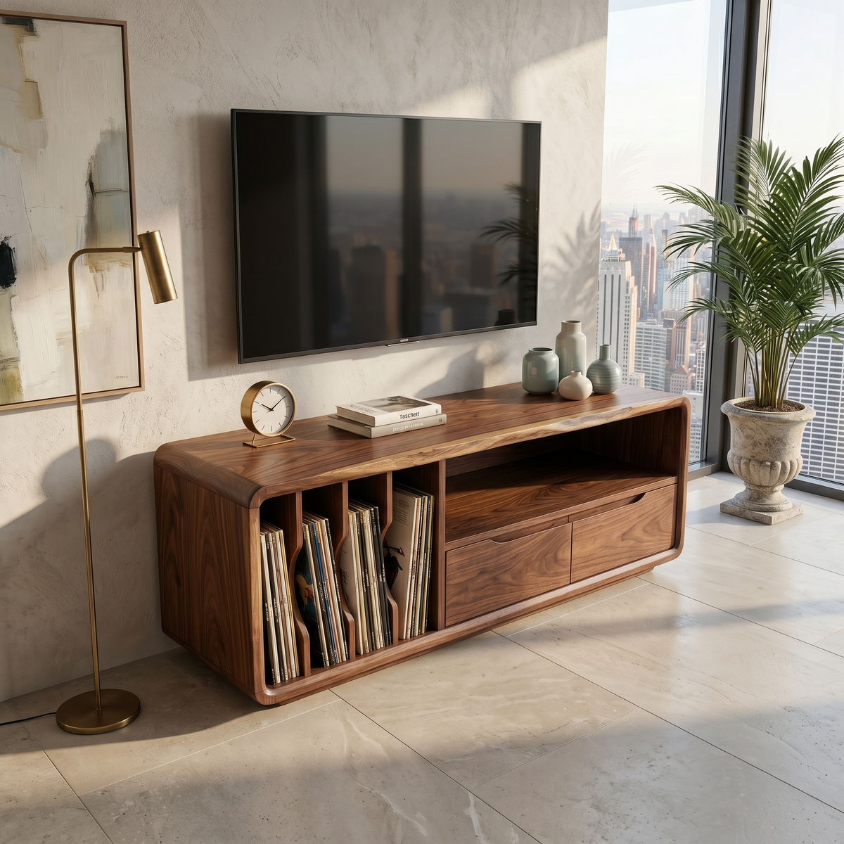 TV Cabinet Organic Curved Form, solid wood, built to order, view 2