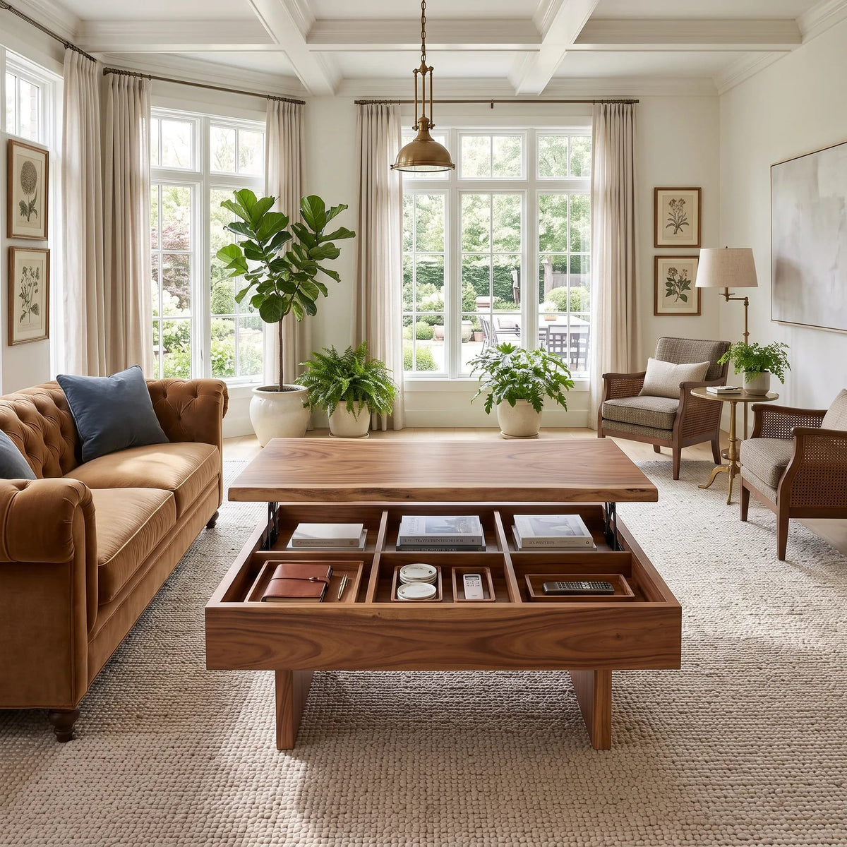 Contemporary Storage Lift Top Coffee Table City Apartment, solid wood, built to order