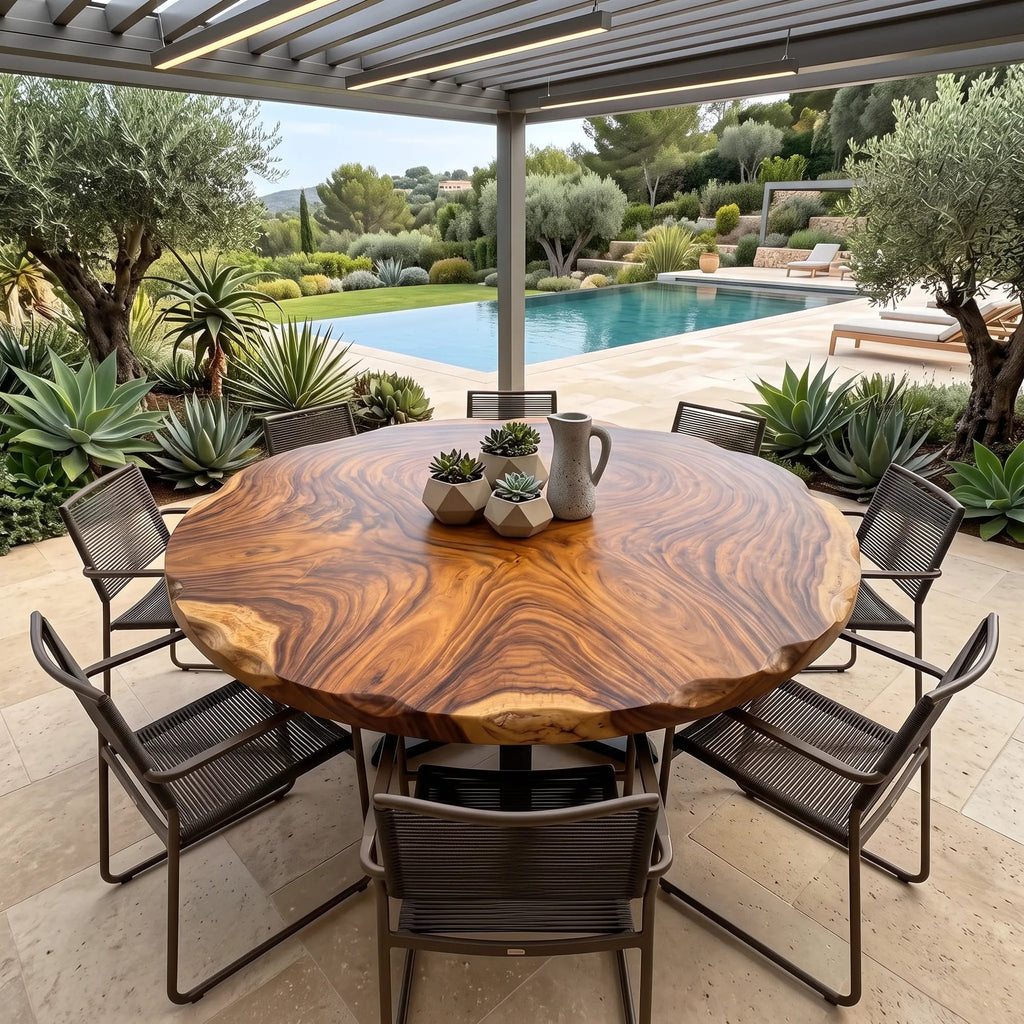 Mid Century Live Edge Round Table Top Penthouse, solid wood, built to order