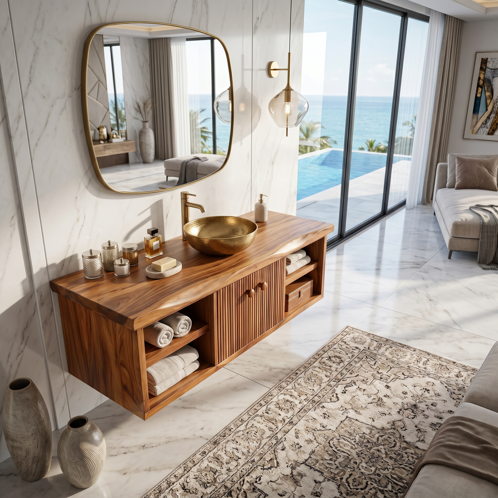 Minimalist Vanity Cabinet Bright Bathroom, solid wood, built to order, view 2