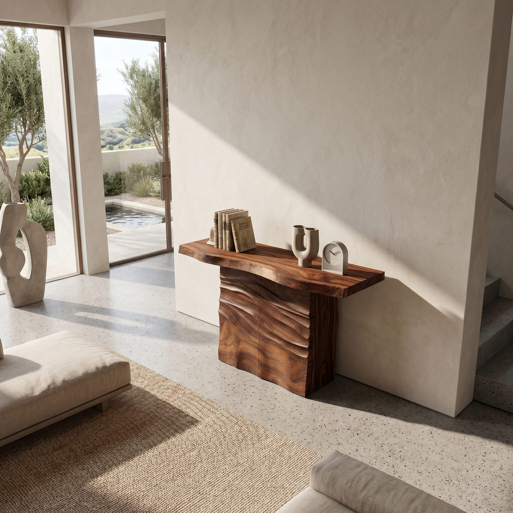 Contemporary Carved Entry Table, solid wood, built to order