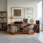 Contemporary Curved Record Player Console, solid wood, built to order, view 2