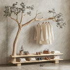 Wall Mount Coat Rack Hall Tree with Bench Shoe Storage, solid wood, built to order