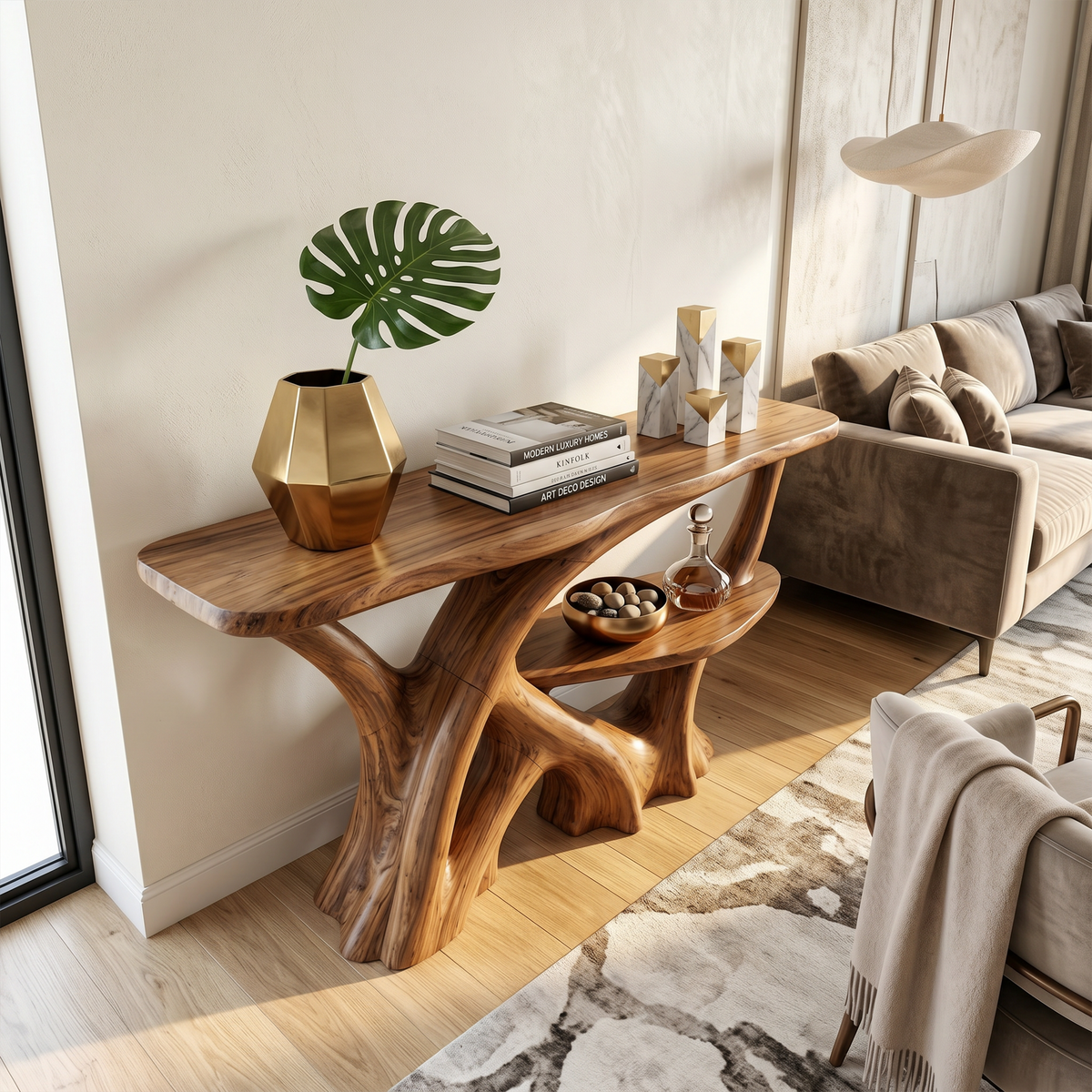 Organic Root Base Console Table Entryway, solid wood, built to order, view 2