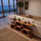 Elegant Wooden Console Table with Sculptural Shelves, solid wood, built to order, view 2