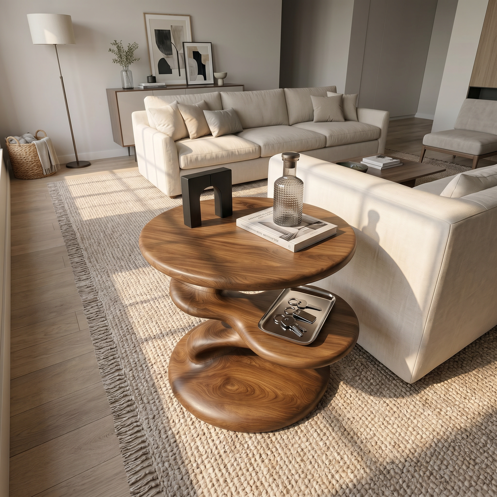 Minimalist Open Shelf Side Table Cozy Living Room, solid wood, built to order, view 2