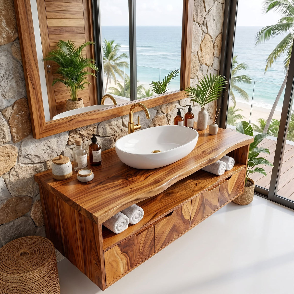 Mediterranean Floating Bathroom Cabinet Villa Bathroom, solid wood, built to order