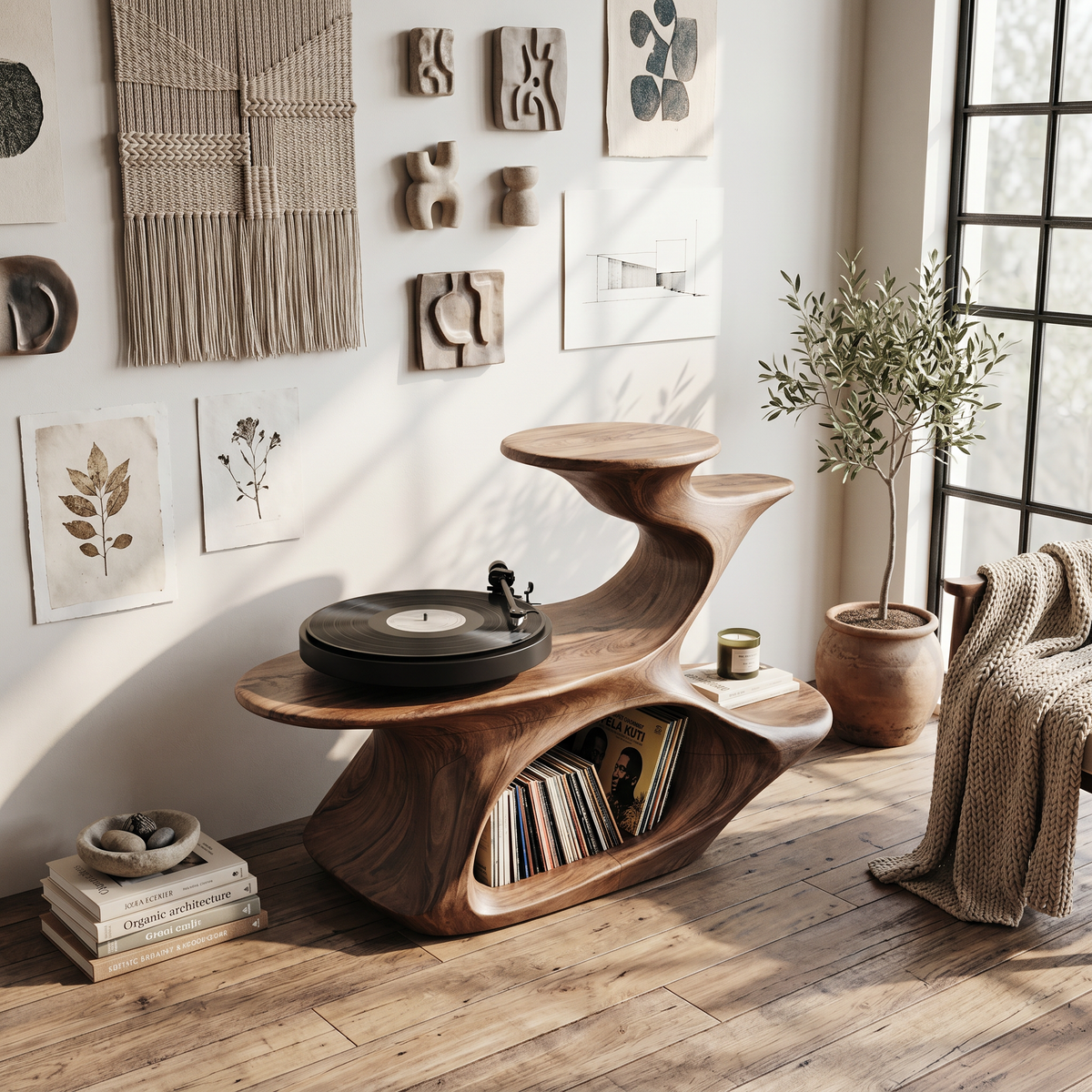 Live Edge Record Stand Living Room, solid wood, built to order, view 2