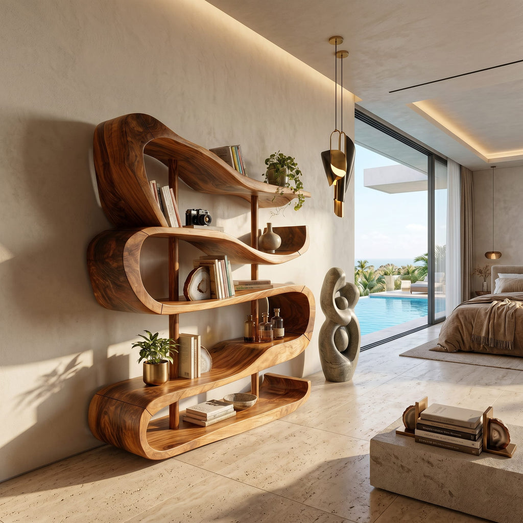 Artistic Display Shelf in Organic Form, solid wood, built to order