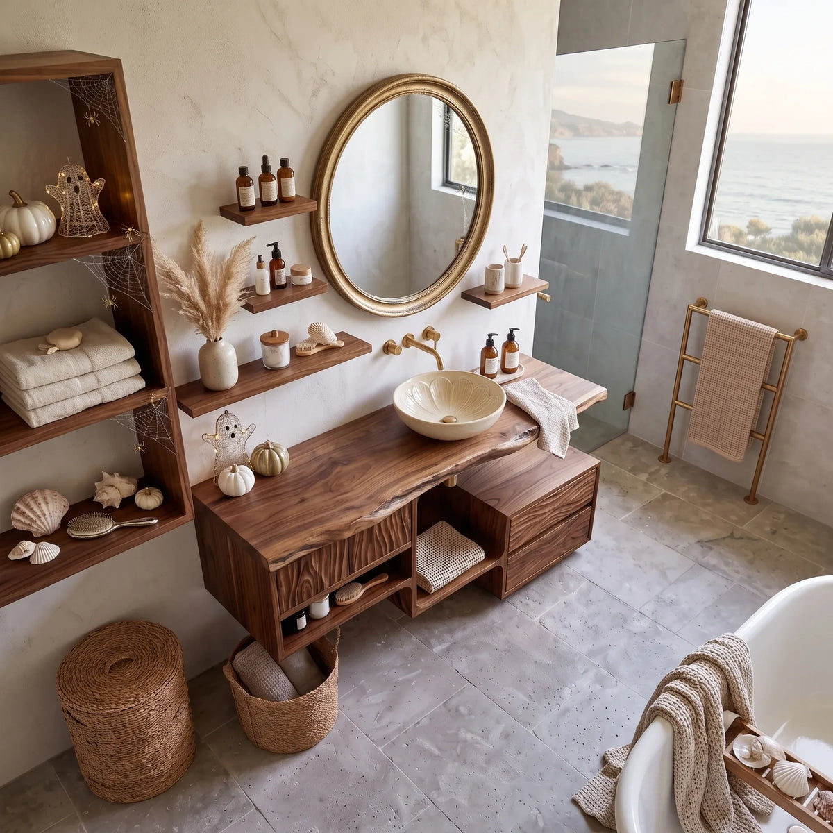 Mid Century Bathroom Vanity Modern Ensuite, solid wood, built to order