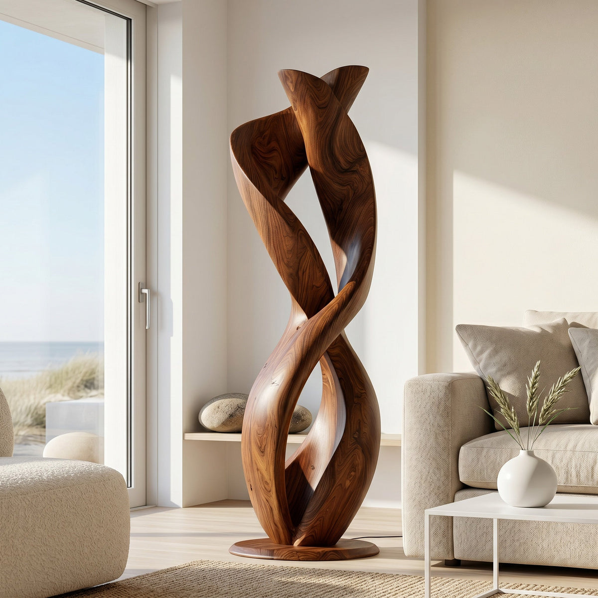 Twisted Floor Lamp with Sculptural Form, solid wood, built to order, view 2