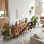 Organic Modern Carved Sideboard Cabinet Living Room, solid wood, built to order, view 7