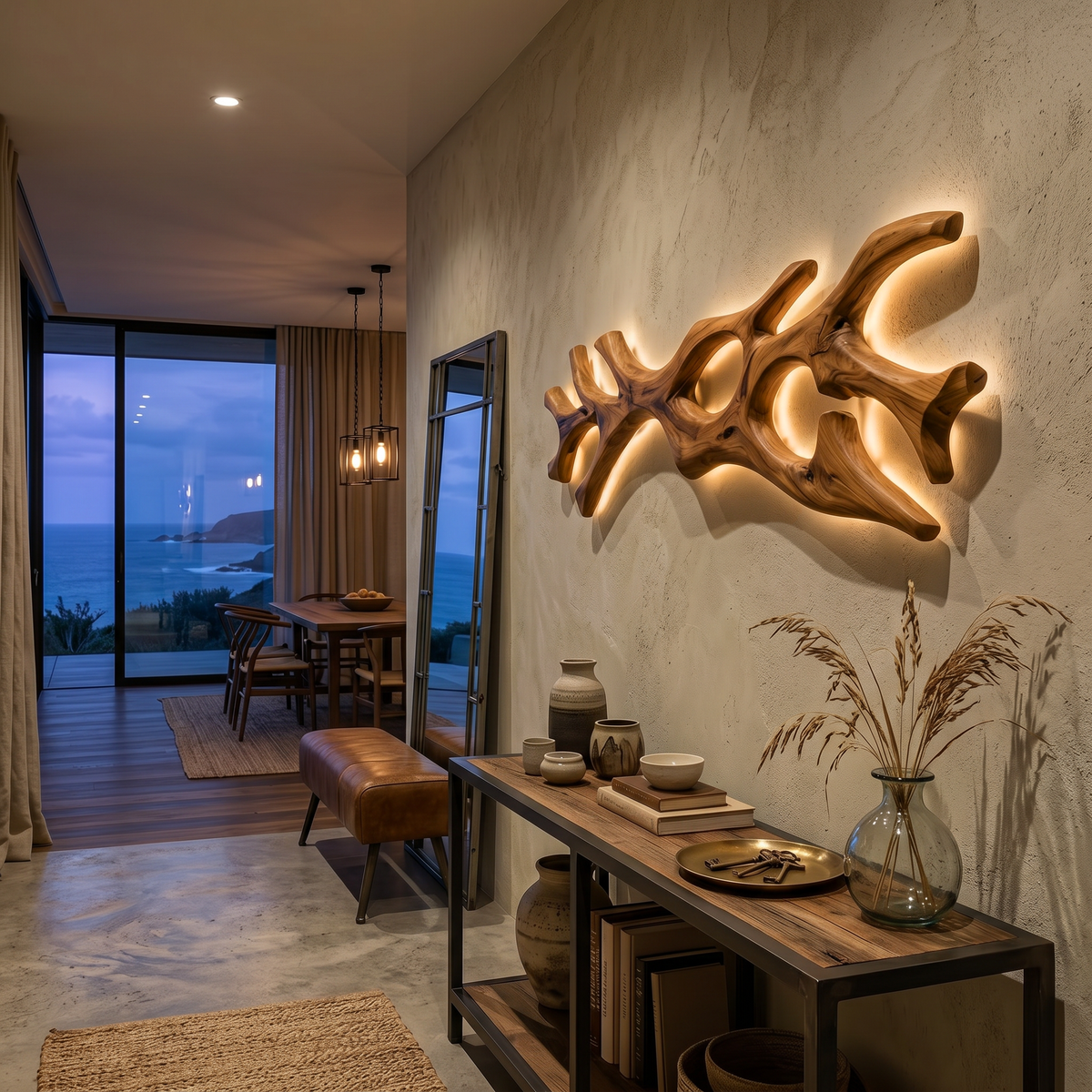 Wooden Lamp Flowing Organic Root Design, solid wood, built to order, view 2