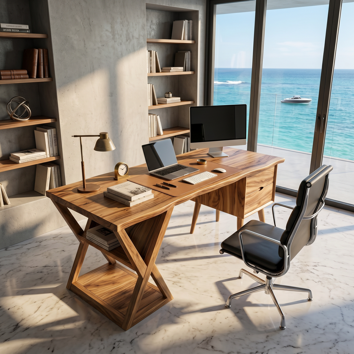 Minimalist Executive Desk Creative Office, solid wood, built to order, view 2