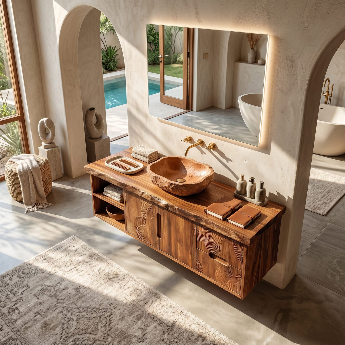 Modern Live Edge Bath Cabinet Garden Retreat, solid wood, built to order