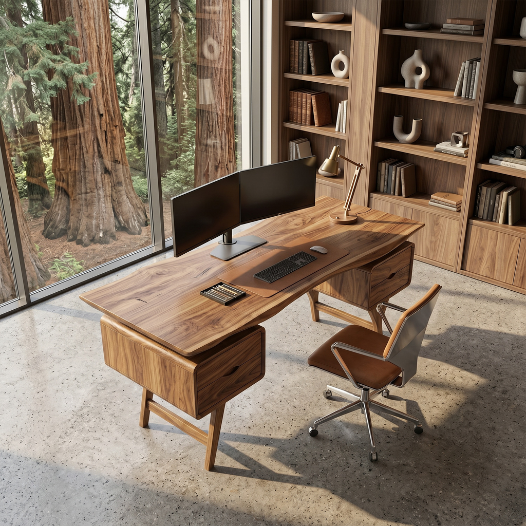 Organic Live Edge Executive Desk Coastal Office, solid wood, built to order, view 2