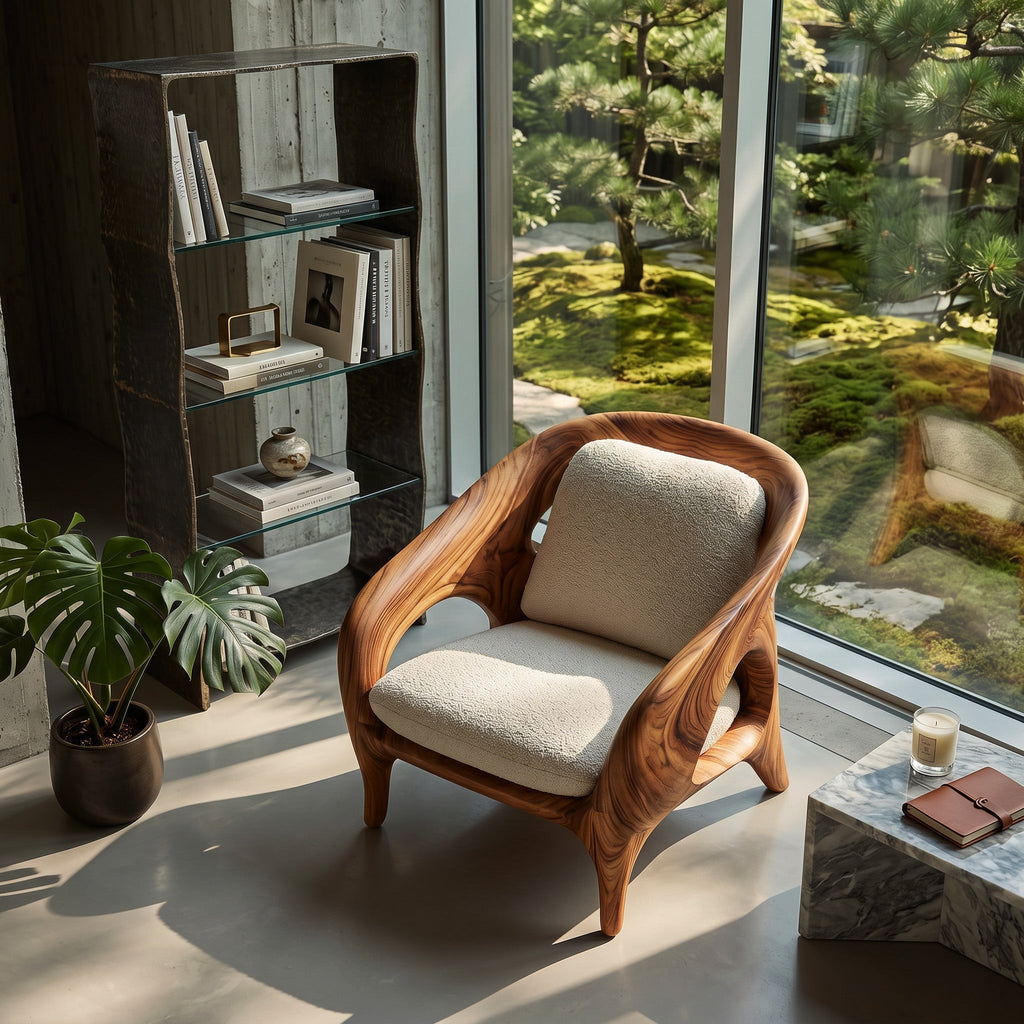Organic Sculptural Armchair, solid wood, built to order, view 2