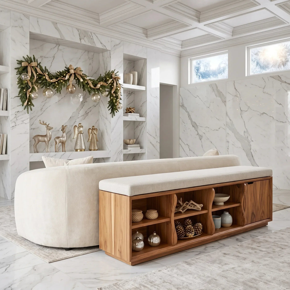Rustic Bedroom Storage Bench Reindeer Ornament, solid wood, built to order
