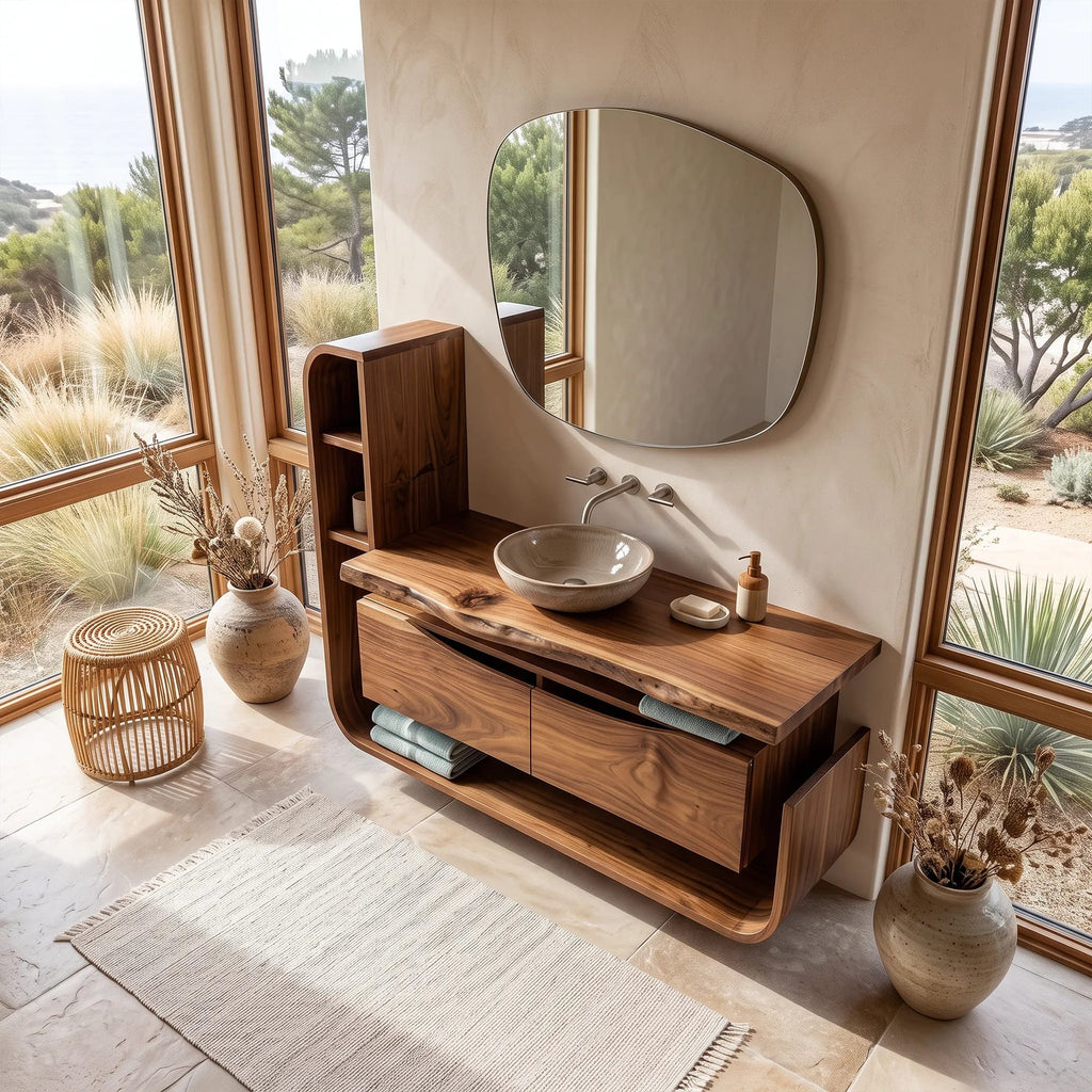 Handcrafted Organic Floating Bathroom Vanity Ensuite, solid wood, built to order