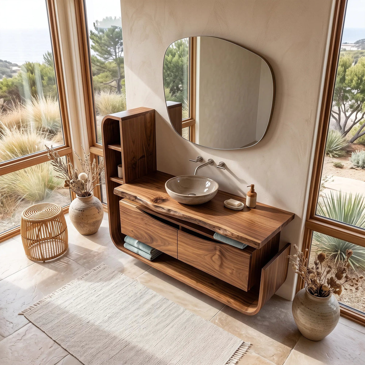 Handcrafted Organic Floating Bathroom Vanity Ensuite, solid wood, built to order
