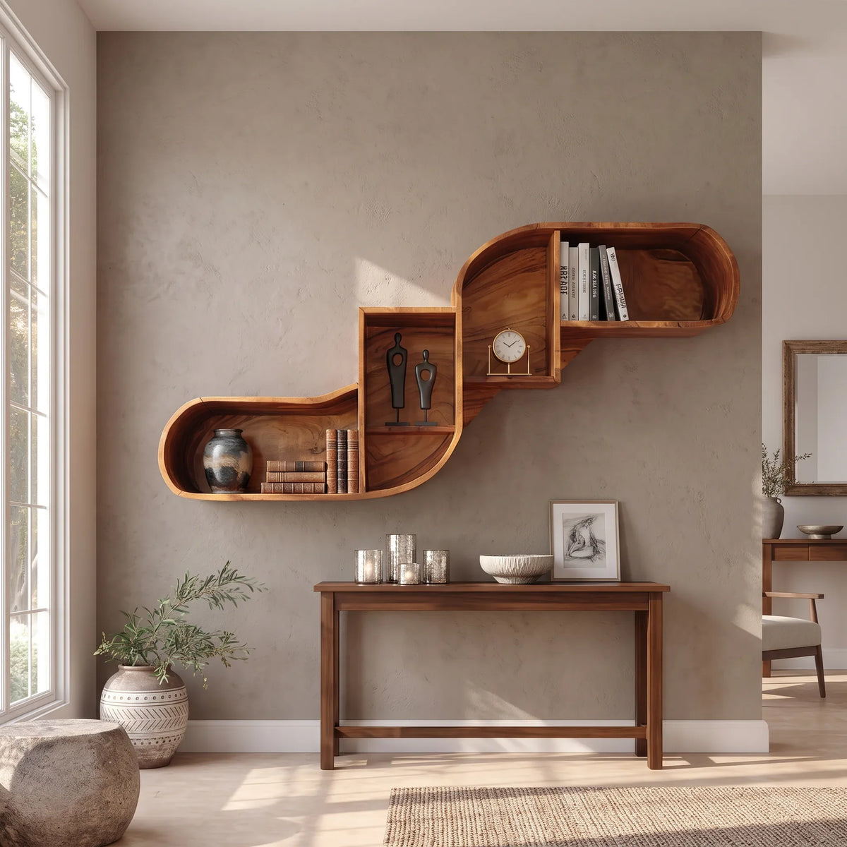 Mid Century Curved Wood Shelves, solid wood, built to order